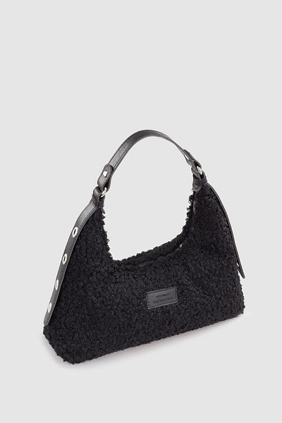 Housebags Geanta de dama neagra din blana artificiala tesuta bagheta