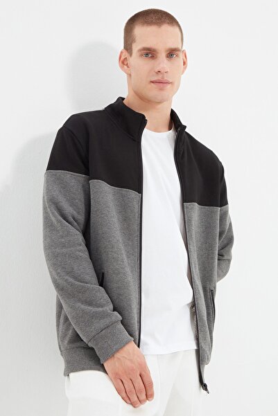 Trendyol Collection Антрацитовий флісовий теплий світшот на блискавці Regular Fit TMNAW22SW0720