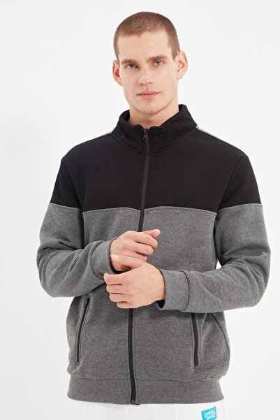 Trendyol Collection Антрацитовий флісовий теплий світшот на блискавці Regular Fit TMNAW22SW0720