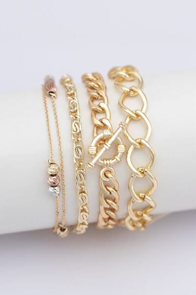 Sortie Aksesuar Dorika Zincir Ve Daire Içinde Çubuk Figürlü 4'lü Kombin Bilek...