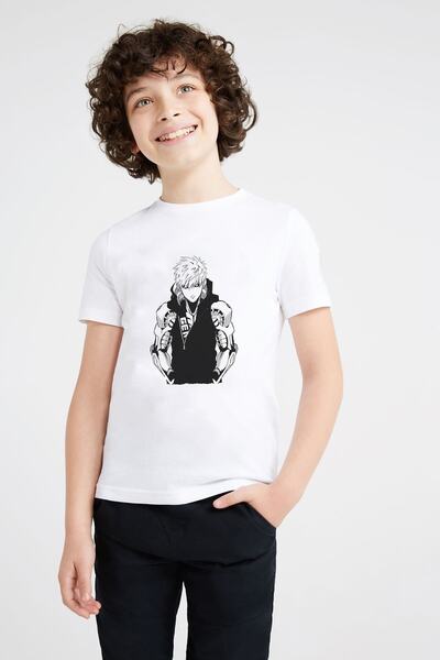 QIVI Unisex dečji beli anime One Punch Man Sonic Štampano T-shirt