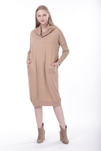 STAMINA Γυναικείο φόρεμα Camel Degaje με γιακά με τσέπη Casual 2Pm06