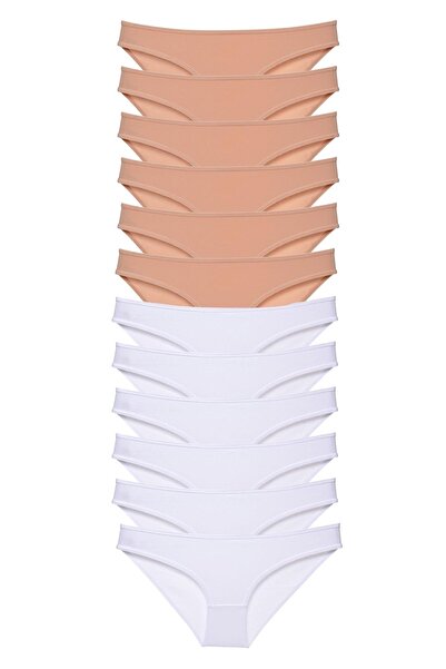 Royaleks 12 Pieces Super Eco Set Lycra Women's Slip Panties Skin White