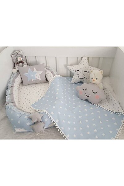 Jaju Baby Mavi Yıldızlı Lüx Ortopedik Nest Set Anne Yanı Bebek Yatağı
