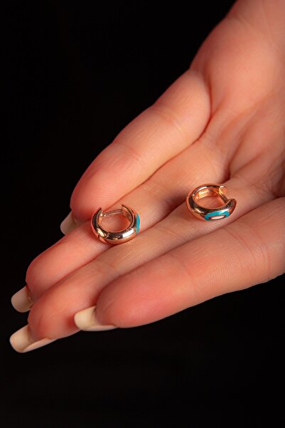 Genel Markalar Lazer Mineli Nazar Boncuklu 925 Ayar Gümüş Rose Halka Küpe