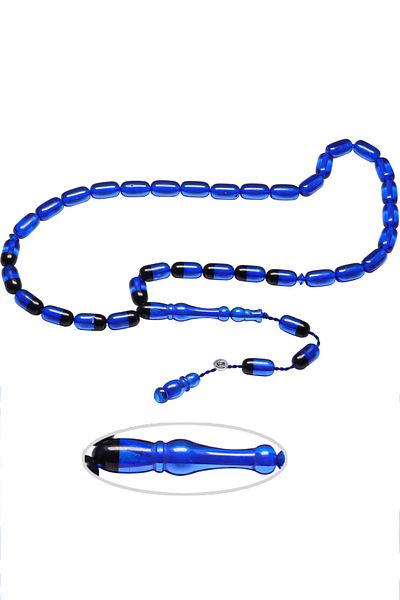 Tesbih Atölyesi Parliament Blue Black Fire Amber Prayer Beads - Certified and Signature
