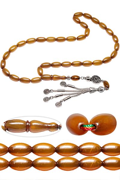 Tesbih Atölyesi Certified Yellow Color Dabbas Master Ottoman Simulation Rod Tightening Amber Prayer Beads