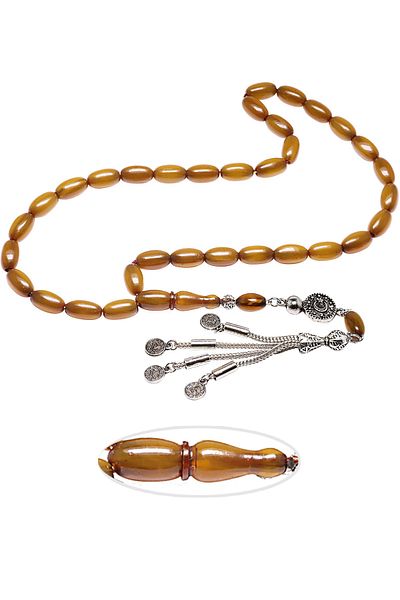 Tesbih Atölyesi Certified Yellow Color Dabbas Master Ottoman Simulation Rod Tightening Amber Prayer Beads