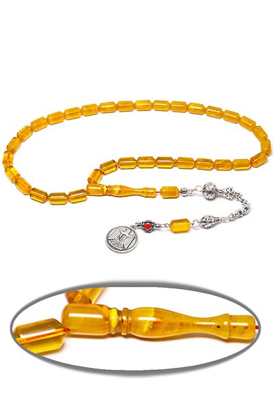 Tesbih Atölyesi Certified King Tassel Yellow Transparent Colored Moire Tight Amber Rosary