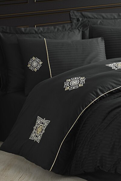 Hobby Elegant Zeugma Black - Double Embroidered Satin Bedding Set