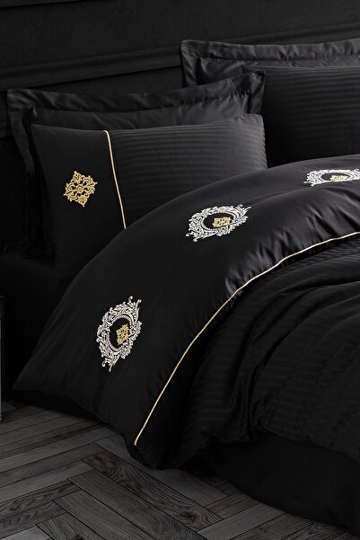 Hobby Elegant Olimpos Black - Double Embroidered Satin Duvet Cover Set