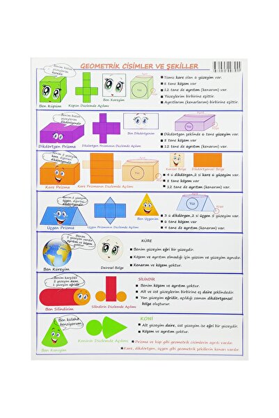 hiçdurmaal Çift Taraflı Geometrik Cisimler Ve Şekilleri Öğreten A4 Boyutunda Etkinlik Kartı 1 Paket 10lu