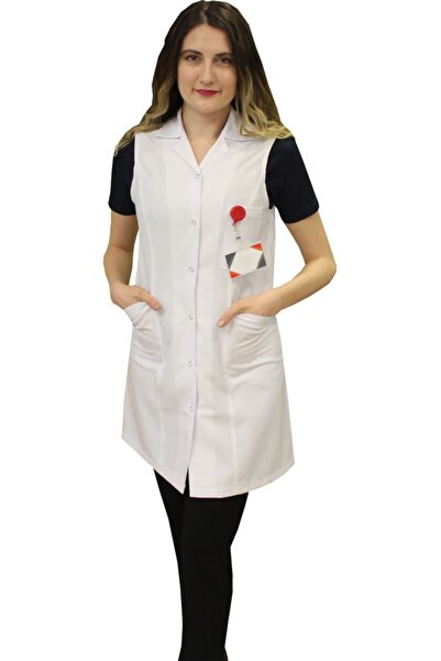 safaforma ياقة القميص للنساء فوق الركبة - مريلة بيضاء بدون أكمام