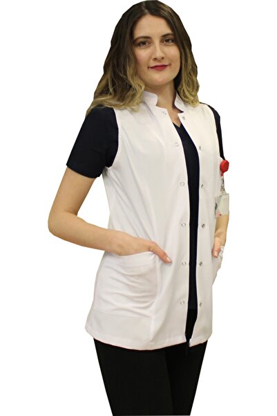 safaforma سترة نسائية ذات ياقة القاضي، مقاس كبير، بدون أكمام، مريلة طبيب