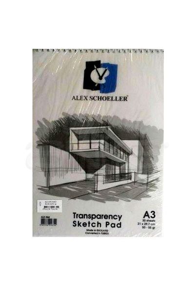 Alex Schoeller Transparency Spiral Sketch Pad Tracing-Sketching Block 50-55g 30 Sheets A3