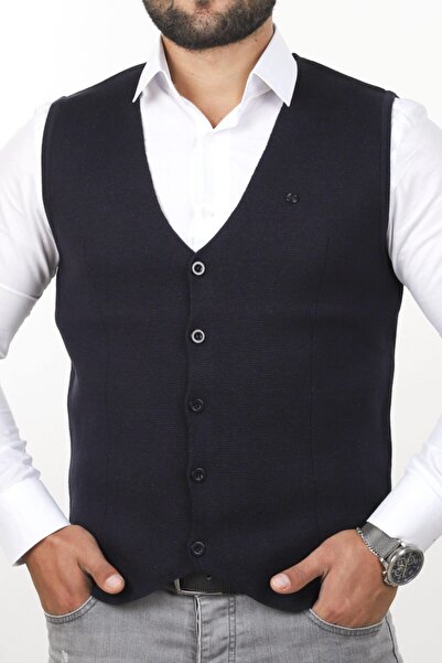 neowit Мъжка тъмносиня вталена плетена жилетка