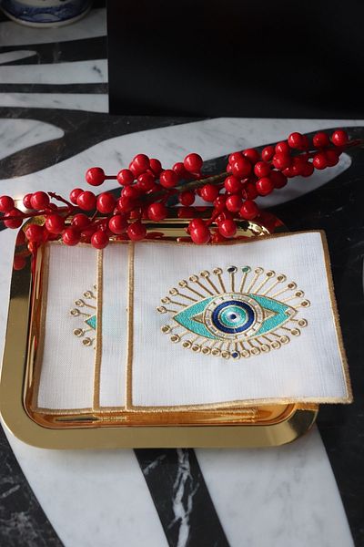 EKKE HOME 6-Piece Cocktail Napkin with Eye Embroidery