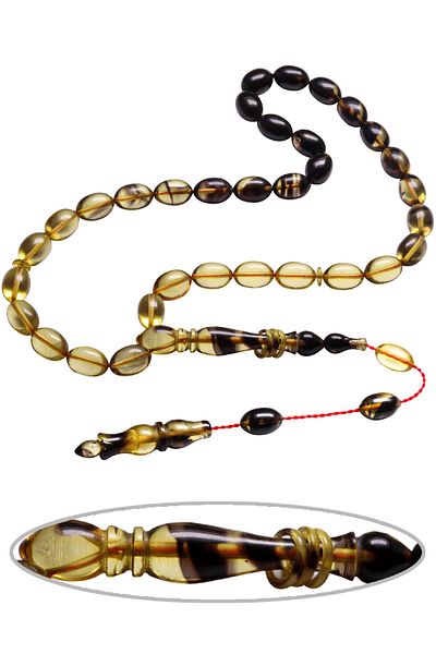 Tesbih Atölyesi Crimped Black Transparent Amber Prayer Beads - Certified and Systemized