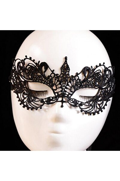 Genel Markalar Siyah Renk Dantel İşlemeli Venedik Parti Maskesi Model 7