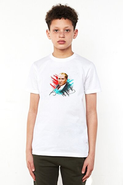 QIVI Unisex dečja bela majica Ulu Önder Mustafa Kemal Atatürk Štampano T-shirt