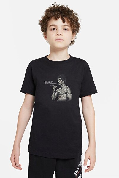 QIVI Hanorac negru cu imprimeu Bruce Lee pentru copii unisex