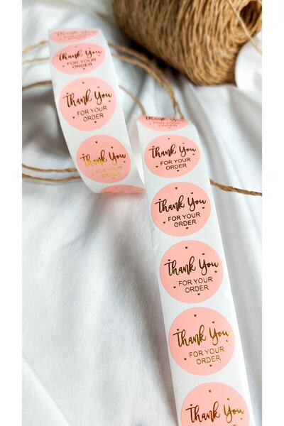 Çikoleyt Design ملصق لاصق - شكرًا لك على طلبك باللون الوردي (2,5 سم) 50 قطعة