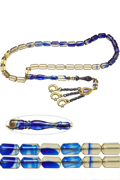 Tesbih Atölyesi Certified Blue Colored Fire Amber Prayer Beads