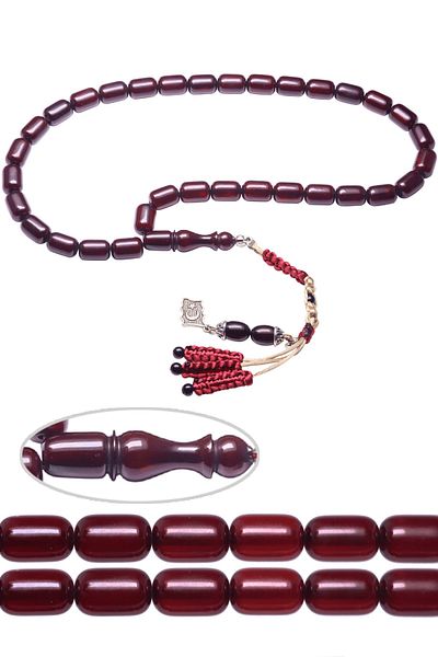 Tesbih Atölyesi Claret Red Certified Capsule Cut Squeezed Amber Prayer Beads