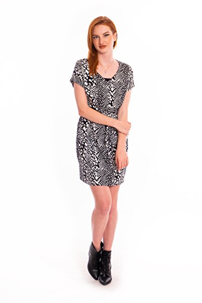 CEYS'S Penye Siyah Beyaz Zebra Desen Elbise