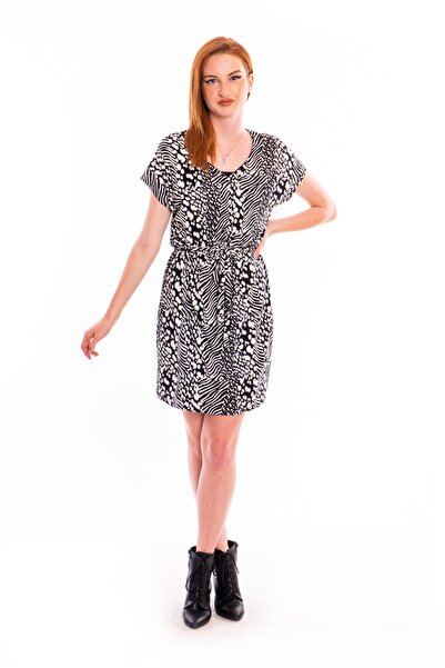CEYS'S Penye Siyah Beyaz Zebra Desen Elbise