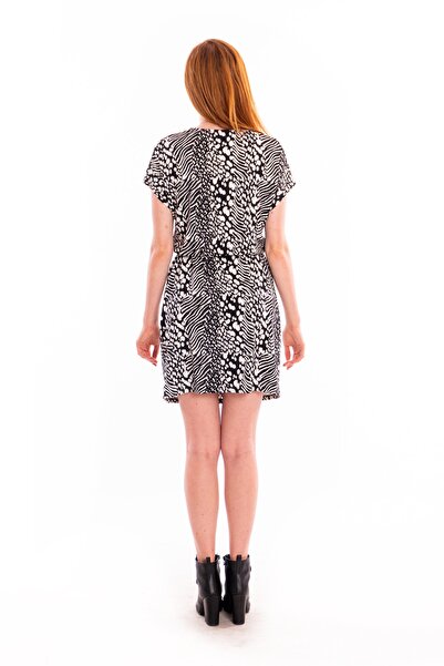 CEYS'S Penye Siyah Beyaz Zebra Desen Elbise