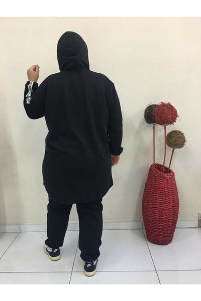 BAV Butik Ayvitrin Casual Black Tracksuit Set - Women's Plus Size