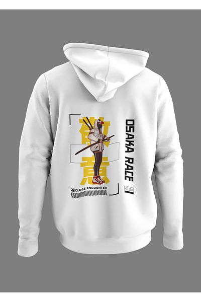 Raf Coll Λευκό φούτερ με κουκούλα με στάμπα Unisex πίσω