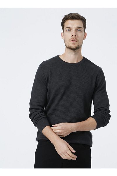 Fabrika Crew Neck Basic Anthracite Melange Men's Sweater - Benjamın-y