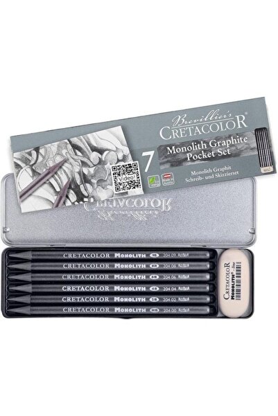 CretaColor مجموعة أقلام رسم مونوليث جرافيت للجيب مكونة من 7 قطع - صندوق معدني...