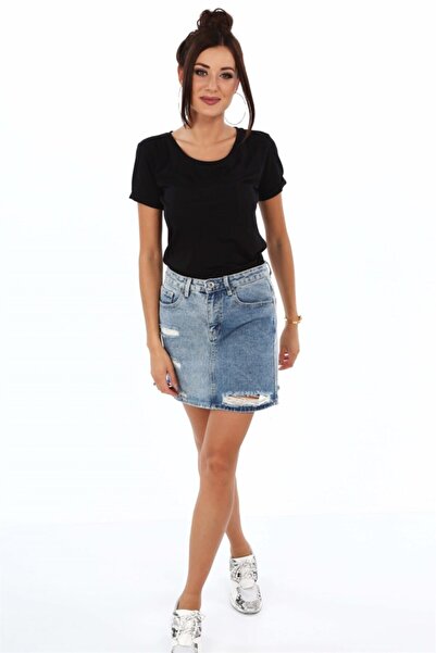 fasardi Bisiklet Yaka Cepli Kadın Tişört