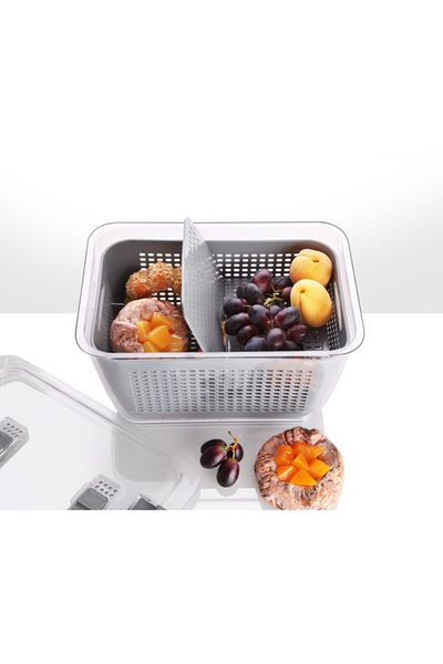 Bayev Acrylic 9 Liter Picnic Fruit Vegetable Storage Container with Strainer Gray