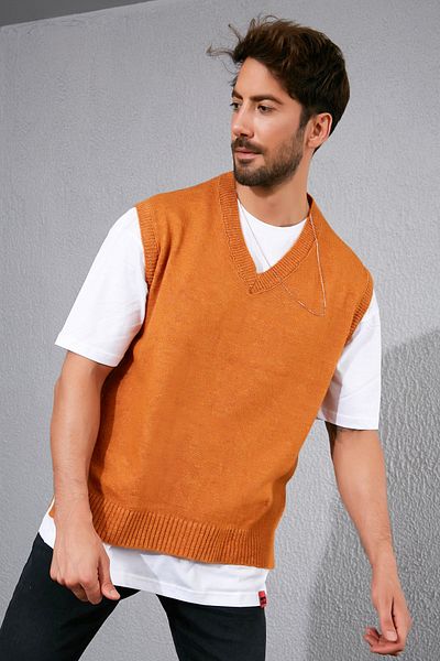 Sateen Men Sweater Vest - Brown - Regular fit