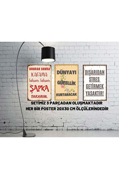Hayal Poster Motive Edici Duvar Yazıları Retro Ahşap Poster Seti 3 Lü