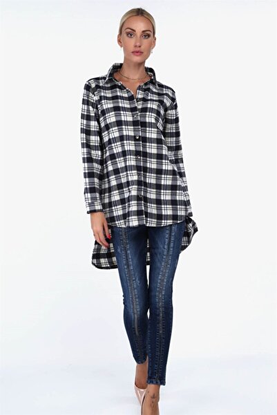 fasardi Önü Kısa Arkası Uzun Ekose Kadın Gömlek