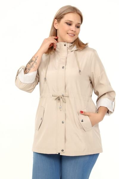Era Lisa Plus Size Hooded Trench Coat with Gathered Waist Detail