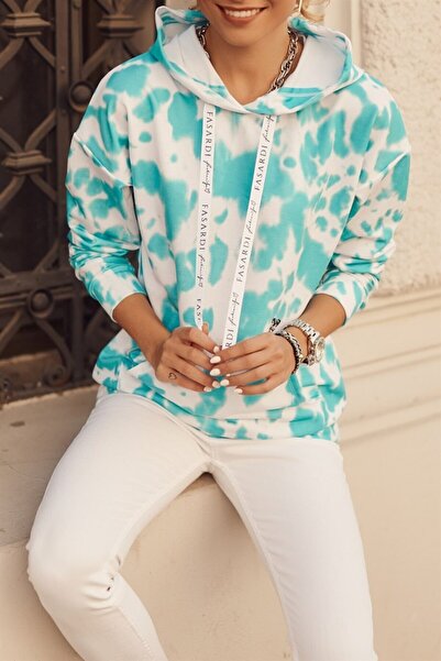 fasardi Dijtal Baskılı Kapüşonlu Kadın Sweatshirt