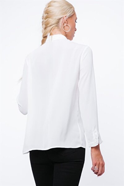 fasardi Kolları Büzgülü Hakim Yaka Kadın Gömlek