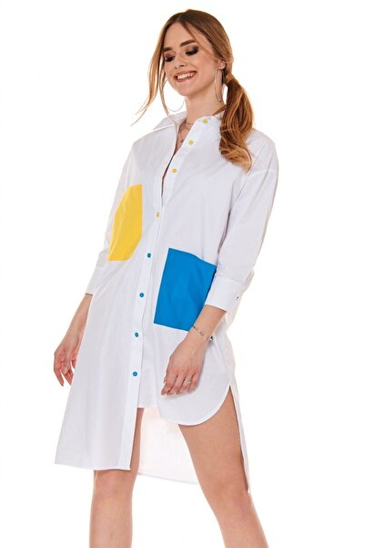 fasardi Cep Detaylı Asimetrik Uzun Kadın Gömlek