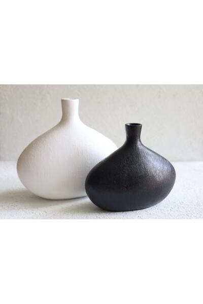 Genel Markalar Minimal Seramik Beyzi Vazo İkili 30x14x25 Cm Ve 24x12x19.5 Cm.