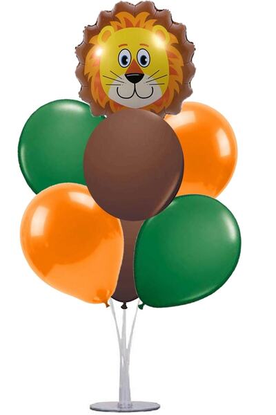ikm balon بالون سفاري على شكل حيوان (أسد) و7 حامل بالونات
