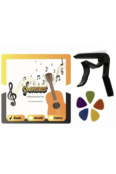 Şenses Classic Guitar String Set + Metal Capo + Plectrums Set