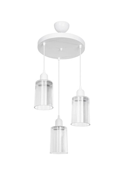 Modelight Aksel 3'lü Avize Şeffaf Optik Camlı Beyaz
