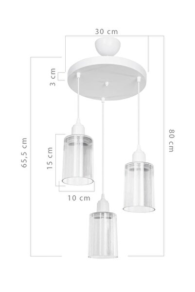Modelight Aksel 3'lü Avize Şeffaf Optik Camlı Beyaz