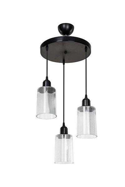 Modelight Aksel 3'lü Avize Şeffaf Optik Camlı Siyah